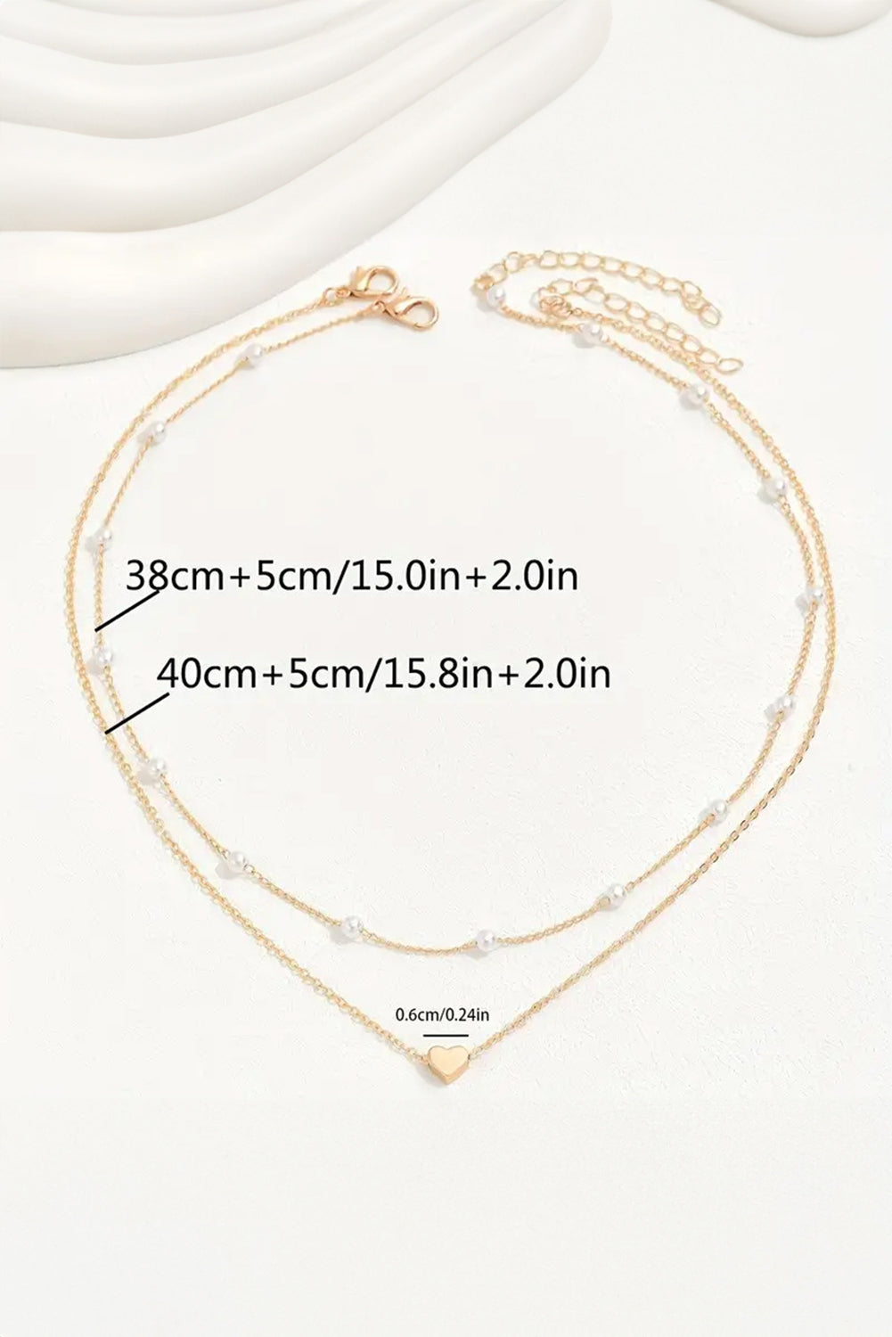 Collar de dos vueltas con detalles de corazón y perlas chapados (2 piezas)